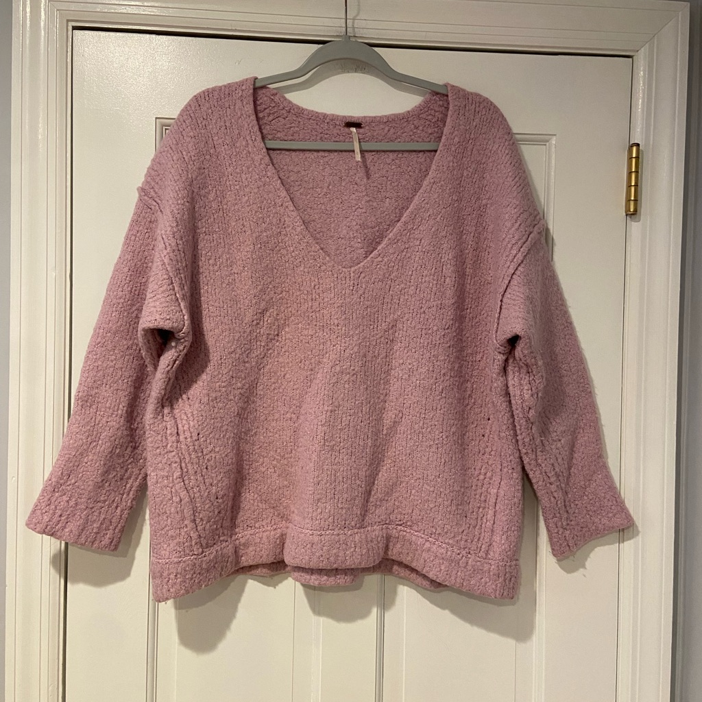 Free People Textured Alpaca-Blend V-Neck Sweater Pink Size M